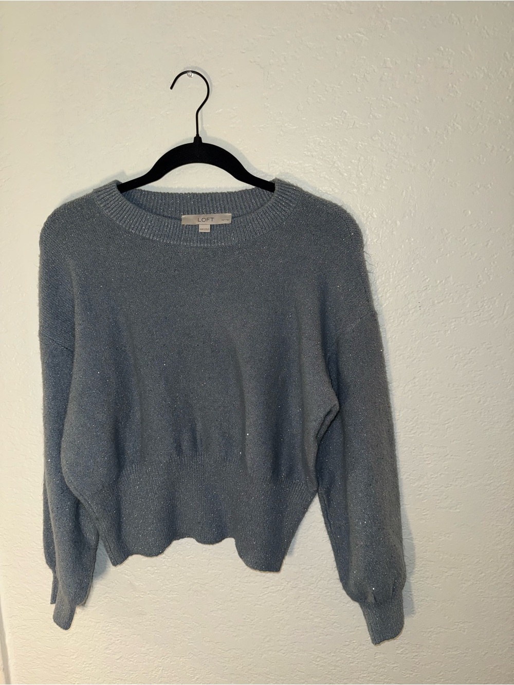 LOFT Women's Light Blue Sparkle Crewneck Sweater